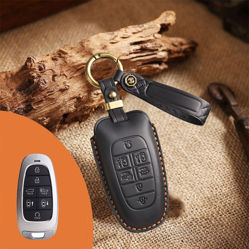 Genuine Leather Key Fob Cover for Hyundai 3-7 Button