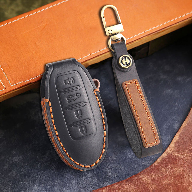 Genuine Leather Key Fob Cover for Nissan X-Trail, Qashqai, Tiida, Altima, and Sylphy (3-5 Button)