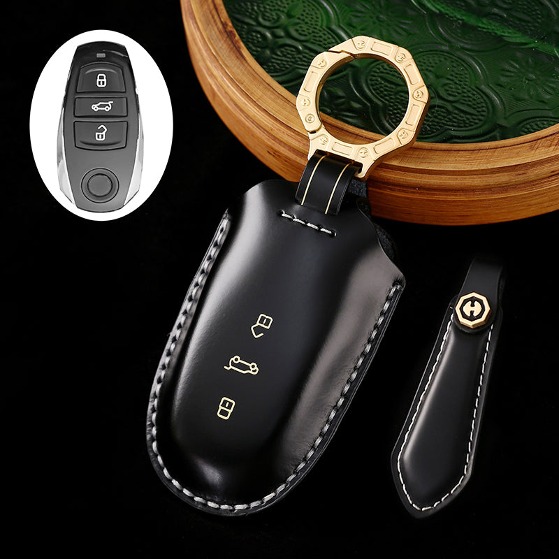 Amancarport Leather Car Key Case with Gift Box, Compatible with VW Tiguan, Touareg, Atlas, Jetta, Passat, Golf Alltrack, Arteon, and Routan