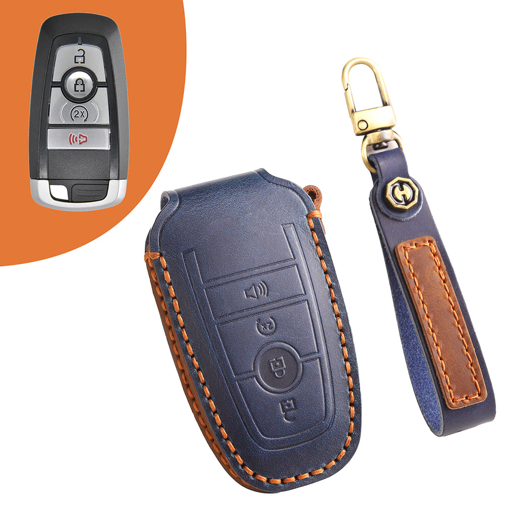 Premium Leather Keychain Protective Case for Ford Series [3-5 Buttons] - Keyless Remote Car Key Shell