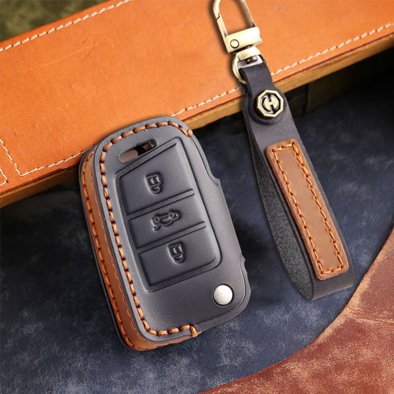 Genuine Leather Key Fob Cover for All 3-Button Volkswagen Key Fobs