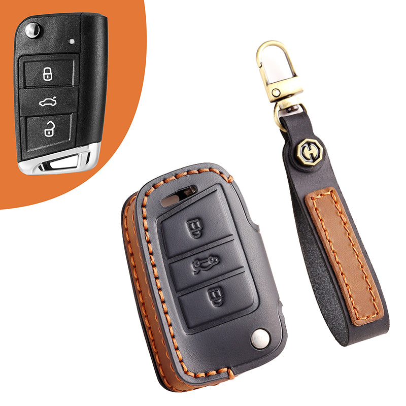 Genuine Leather Key Fob Cover for All 3-Button Volkswagen Key Fobs