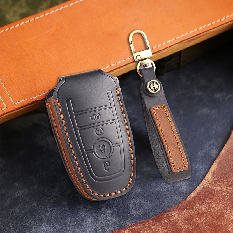 Genuine Leather Key Fob Cover for Ford Series (3-5 Buttons)