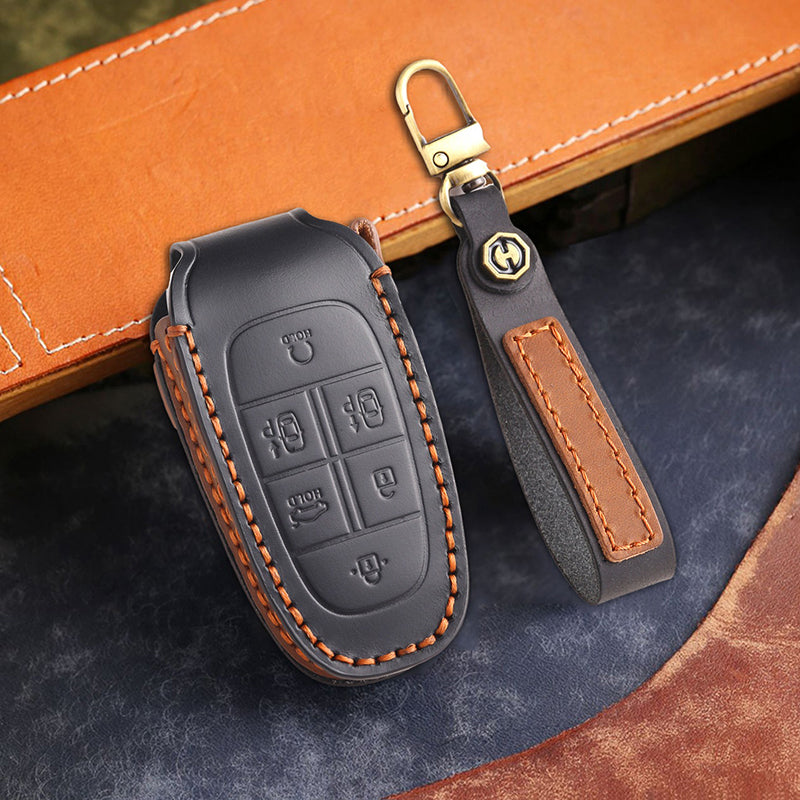 Genuine Leather Key Fob Cover for Hyundai (3-7 Buttons)