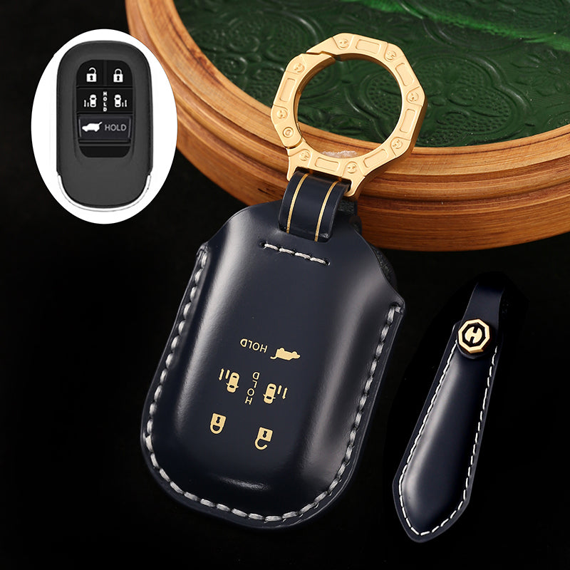 High-End Leather Car Key Cover Compatible with Honda Accord, Civic, CR-V, HR-V, Odyssey, etc. (2, 3, 4, 5, or 6-Button Smart Key Cover)