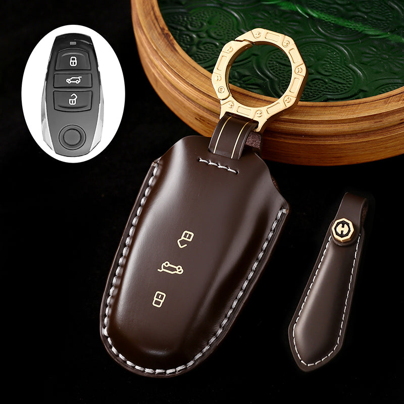 Amancarport Leather Car Key Case with Gift Box, Compatible with VW Tiguan, Touareg, Atlas, Jetta, Passat, Golf Alltrack, Arteon, and Routan