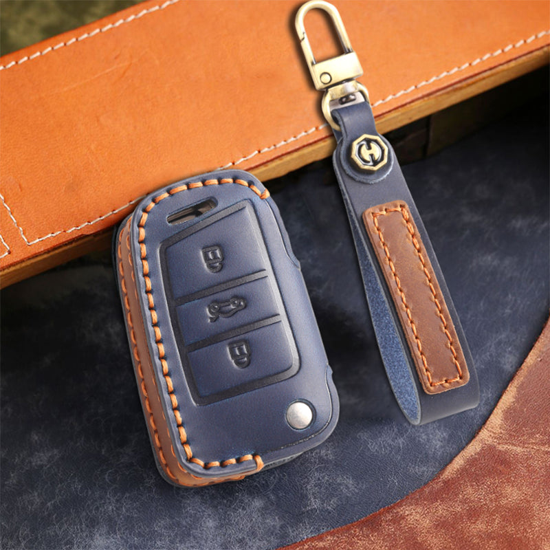 Genuine Leather Key Fob Cover for All 3-Button Volkswagen Key Fobs