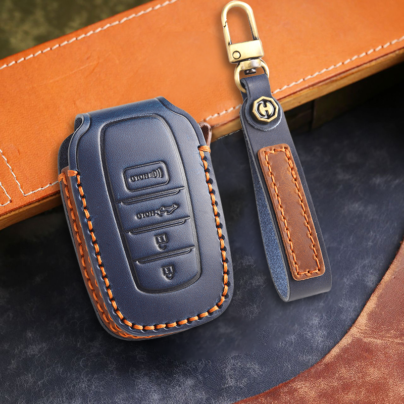 Genuine Leather Key Fob Cover for Toyota Camry, RAV4, and Highlander Models