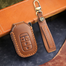 Load image into Gallery viewer, Genuine Leather Key Fob Cover for Honda Accord, Civic, CR-V, HR-V, and Pilot Models