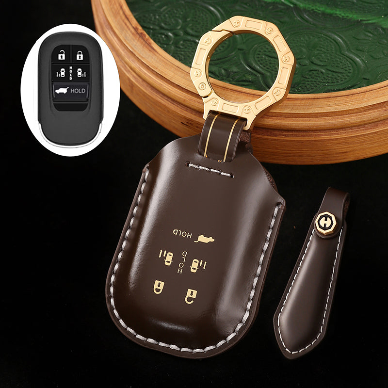 High-End Leather Car Key Cover Compatible with Honda Accord, Civic, CR-V, HR-V, Odyssey, etc. (2, 3, 4, 5, or 6-Button Smart Key Cover)