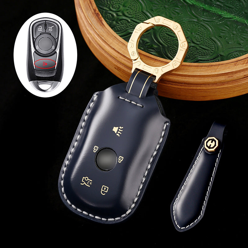 Genuine Cowhide Leather Key Fob Cover for Buick, Car Key Shell Case, Keychain Protector, Fits 3-7 Button Buick Key Fobs