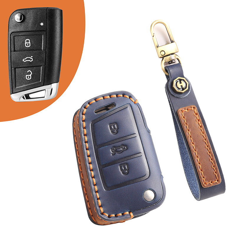 Genuine Leather Key Fob Cover for All 3-Button Volkswagen Key Fobs