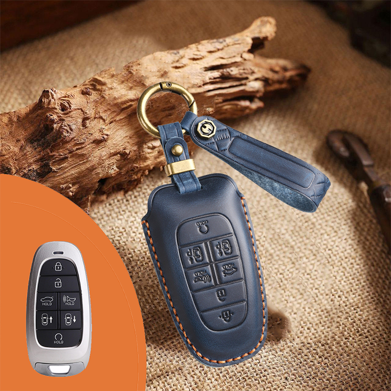 Genuine Leather Key Fob Cover for Hyundai 3-7 Button