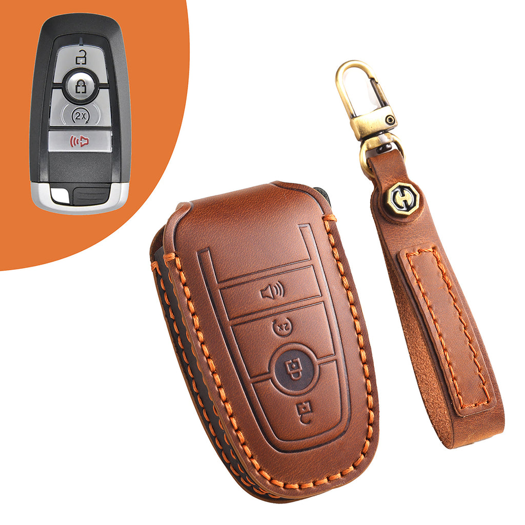 Premium Leather Keychain Protective Case for Ford Series [3-5 Buttons] - Keyless Remote Car Key Shell