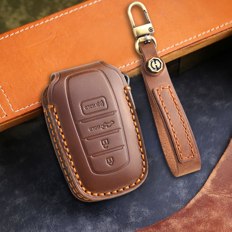 Genuine Leather Key Fob Cover for Toyota Camry, RAV4, and Highlander Models