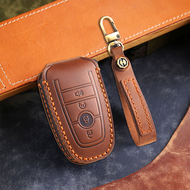 Genuine Leather Key Fob Cover for Ford Series (3-5 Buttons)