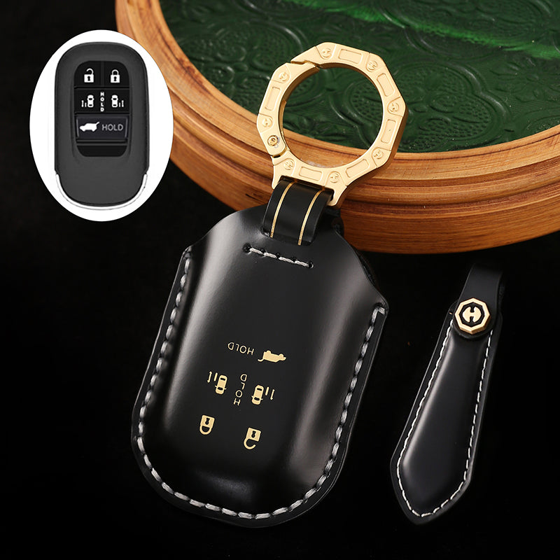 High-End Leather Car Key Cover Compatible with Honda Accord, Civic, CR-V, HR-V, Odyssey, etc. (2, 3, 4, 5, or 6-Button Smart Key Cover)