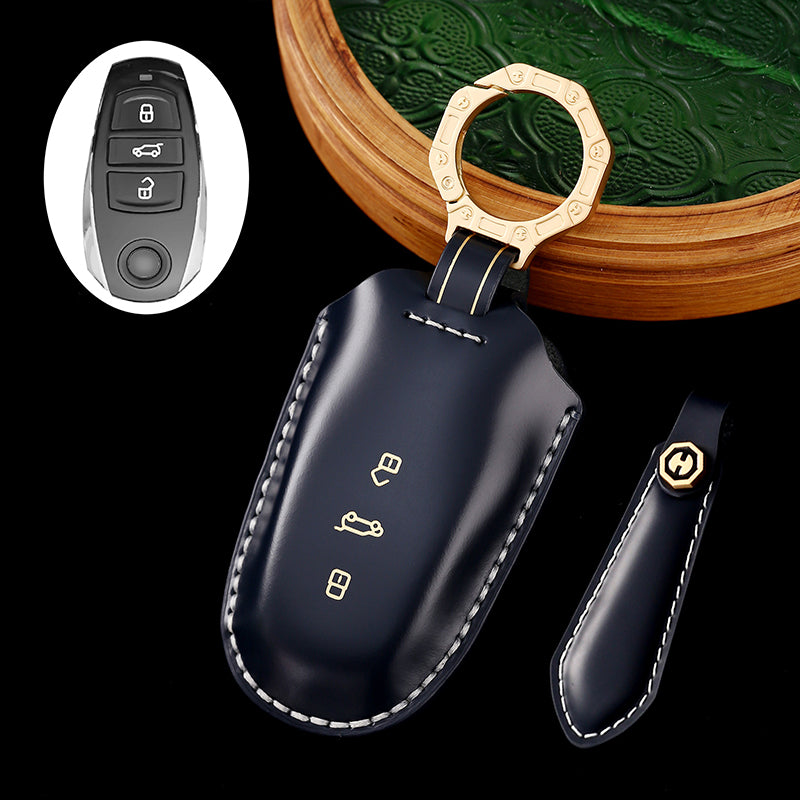 Amancarport Leather Car Key Case with Gift Box, Compatible with VW Tiguan, Touareg, Atlas, Jetta, Passat, Golf Alltrack, Arteon, and Routan