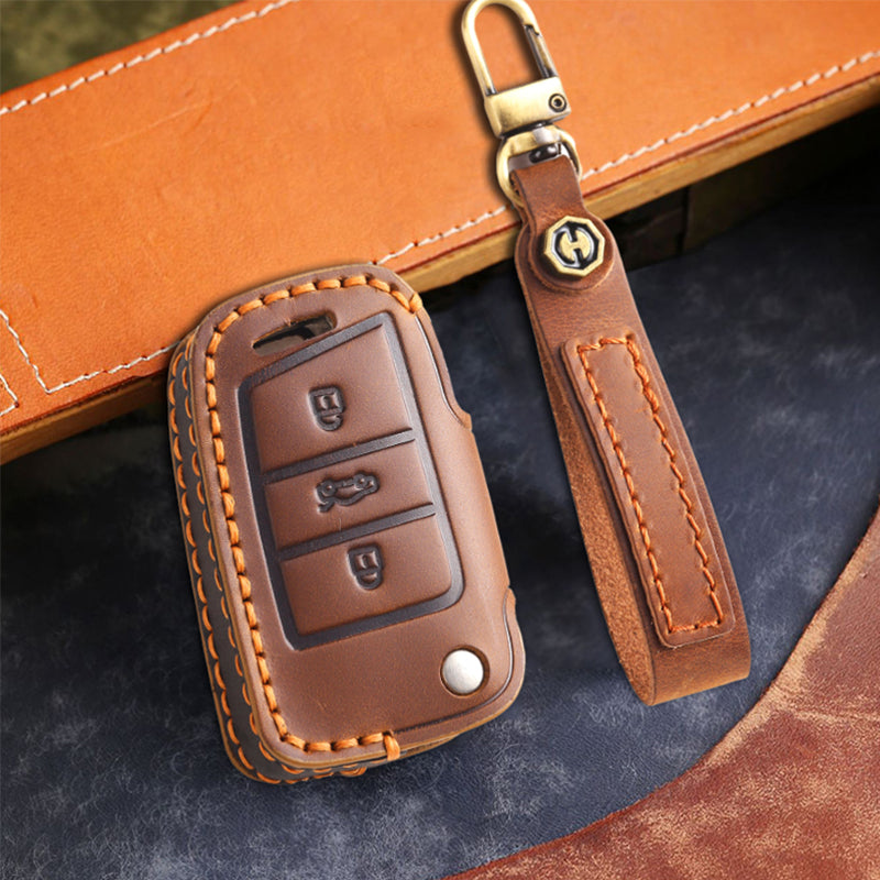 Genuine Leather Key Fob Cover for All 3-Button Volkswagen Key Fobs