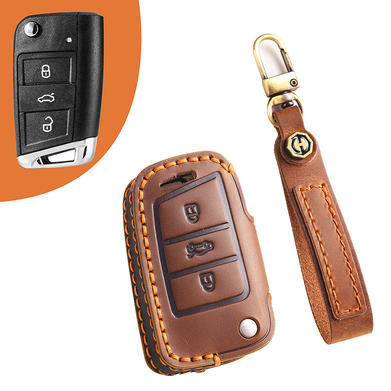 Genuine Leather Key Fob Cover for All 3-Button Volkswagen Key Fobs