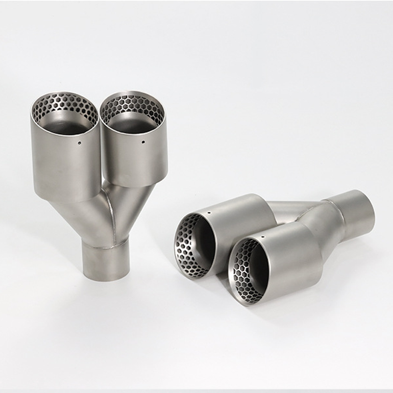 Universal Y-Shaped Dual Outlet Honeycomb Exhaust Tip/ Sandblasted Stainless Steel Muffler