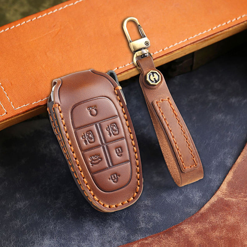 Genuine Leather Key Fob Cover for Hyundai (3-7 Buttons)