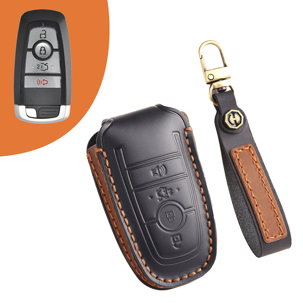 Premium Leather Keychain Protective Case for Ford Series [3-5 Buttons] - Keyless Remote Car Key Shell