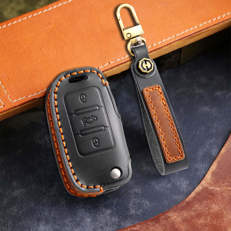 Genuine Leather Key Fob Cover for All 3-Button Volkswagen Key Fobs