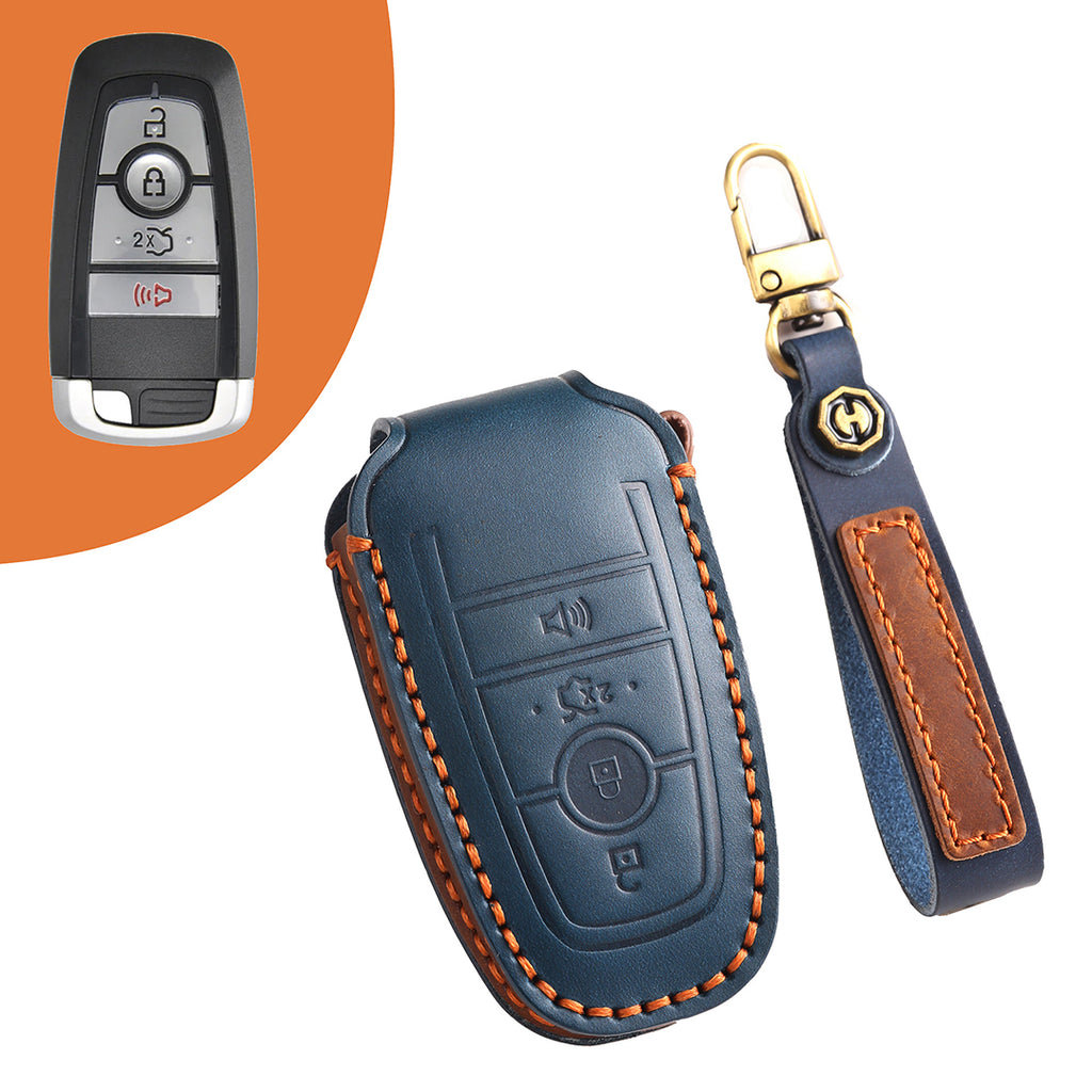 Premium Leather Keychain Protective Case for Ford Series [3-5 Buttons] - Keyless Remote Car Key Shell