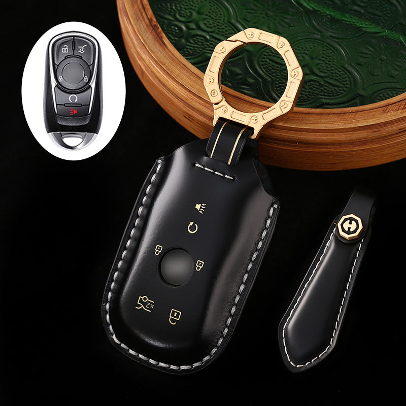 Genuine Cowhide Leather Key Fob Cover for Buick, Car Key Shell Case, Keychain Protector, Fits 3-7 Button Buick Key Fobs