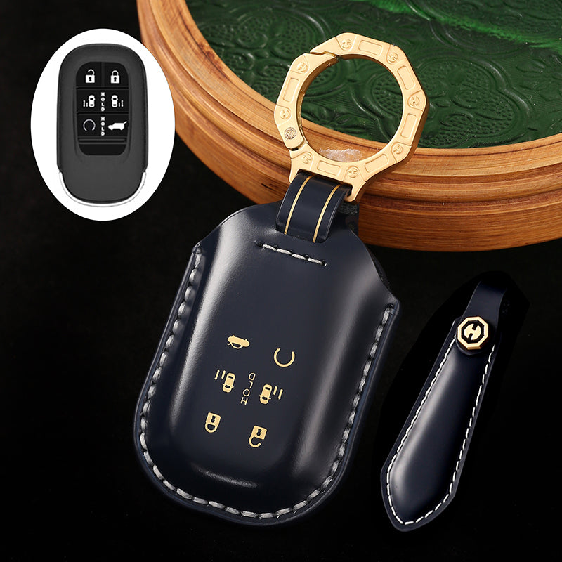 High-End Leather Car Key Cover Compatible with Honda Accord, Civic, CR-V, HR-V, Odyssey, etc. (2, 3, 4, 5, or 6-Button Smart Key Cover)