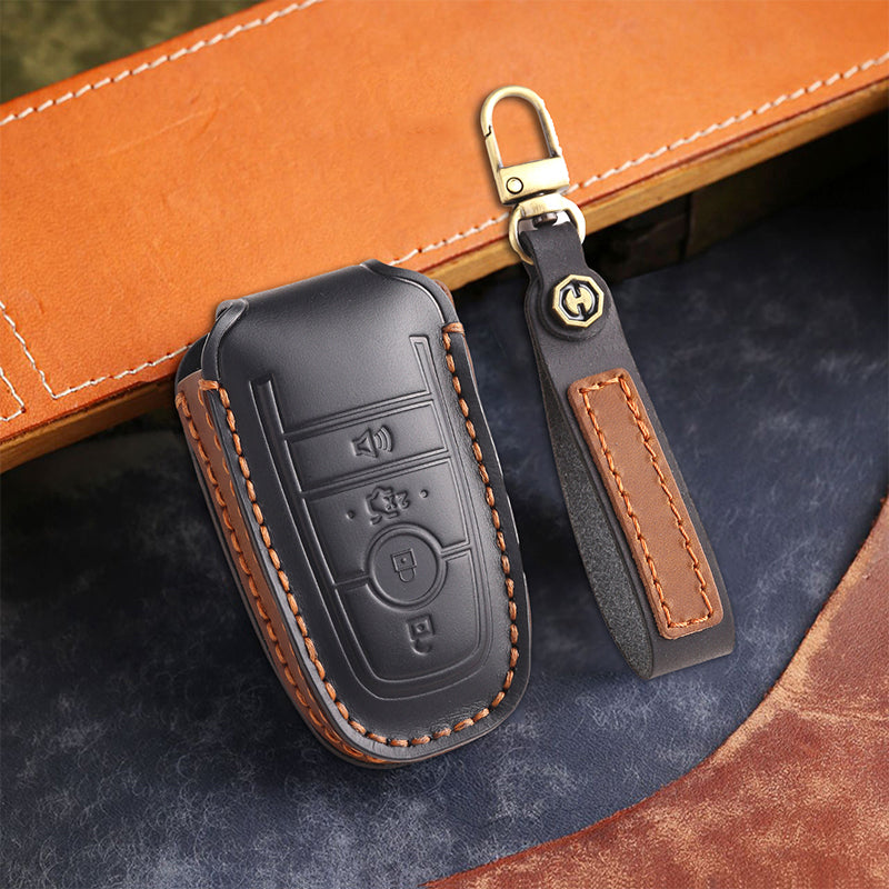 Genuine Leather Key Fob Cover for Ford Series (3-5 Buttons)