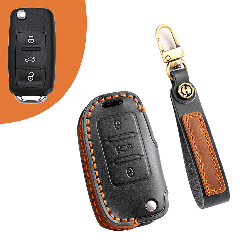 Genuine Leather Key Fob Cover for All 3-Button Volkswagen Key Fobs