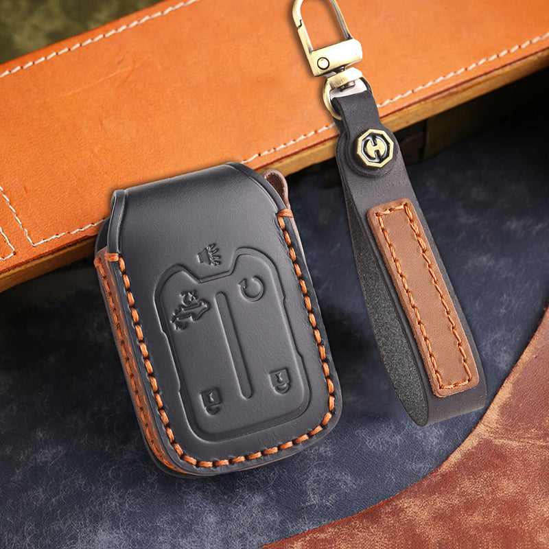 Genuine Leather Key Fob Cover for Chevrolet Colorado, Silverado & GMC Pickup (3-6 Buttons)