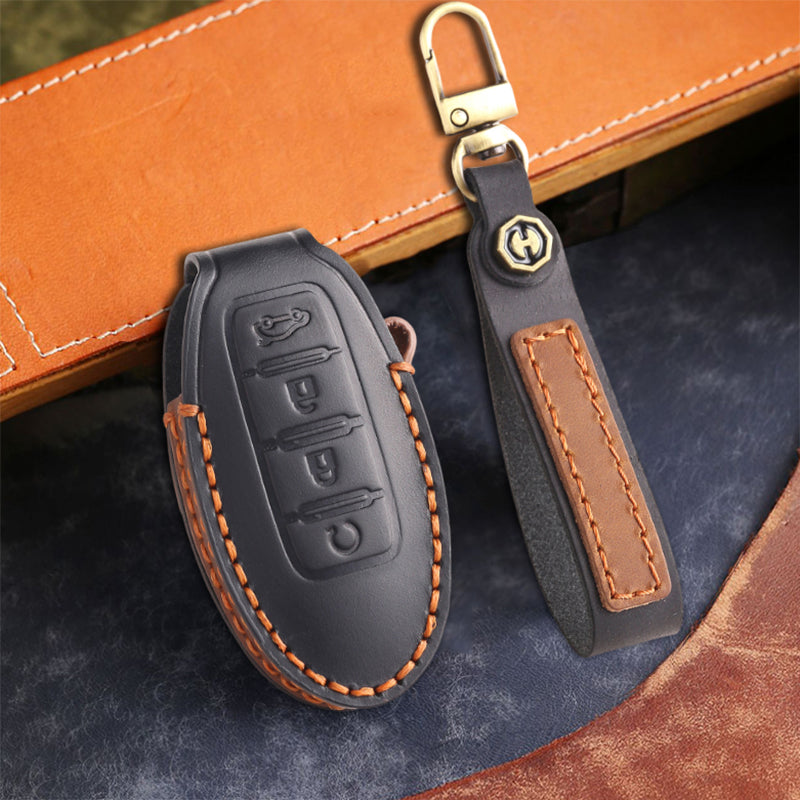 Genuine Leather Key Fob Cover for Nissan X-Trail, Qashqai, Tiida, Altima, and Sylphy (3-5 Button)