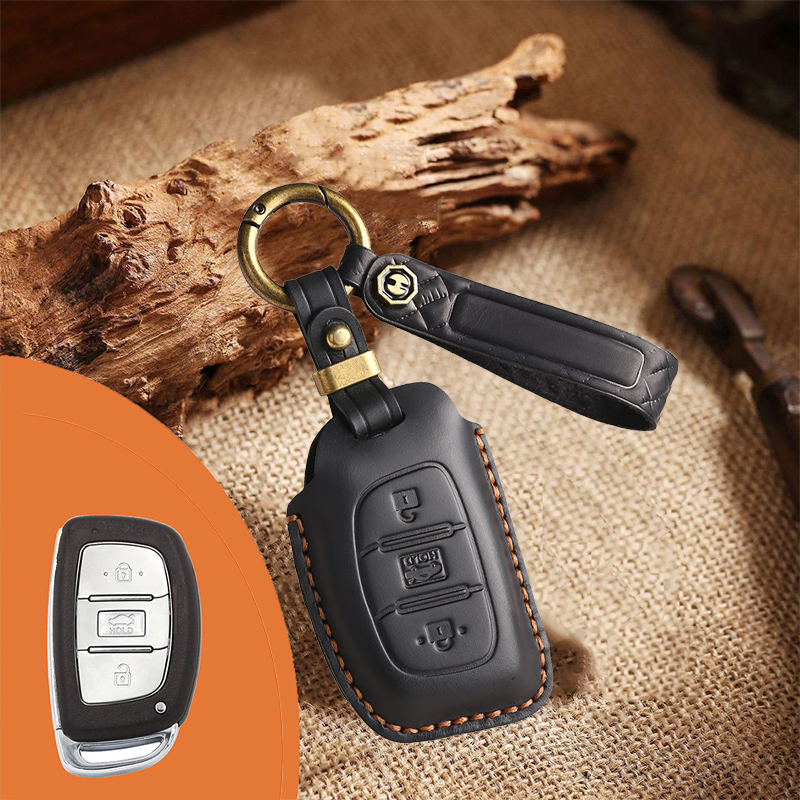 Genuine Leather Key Fob Cover for Hyundai 3-7 Button