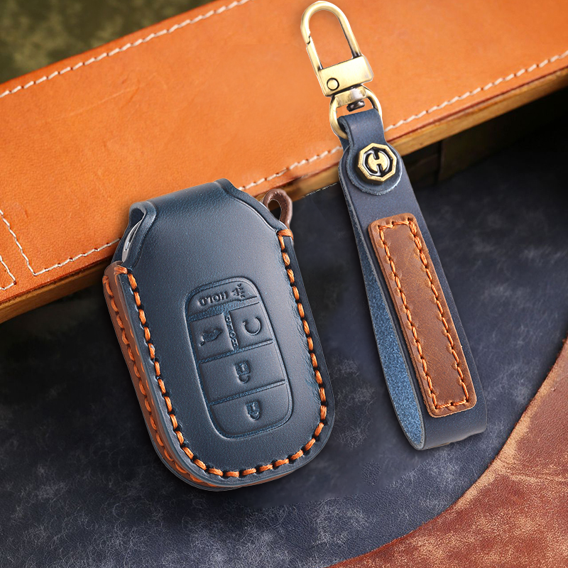 Genuine Leather Key Fob Cover for Honda Accord, Civic, CR-V, HR-V, and Pilot Models