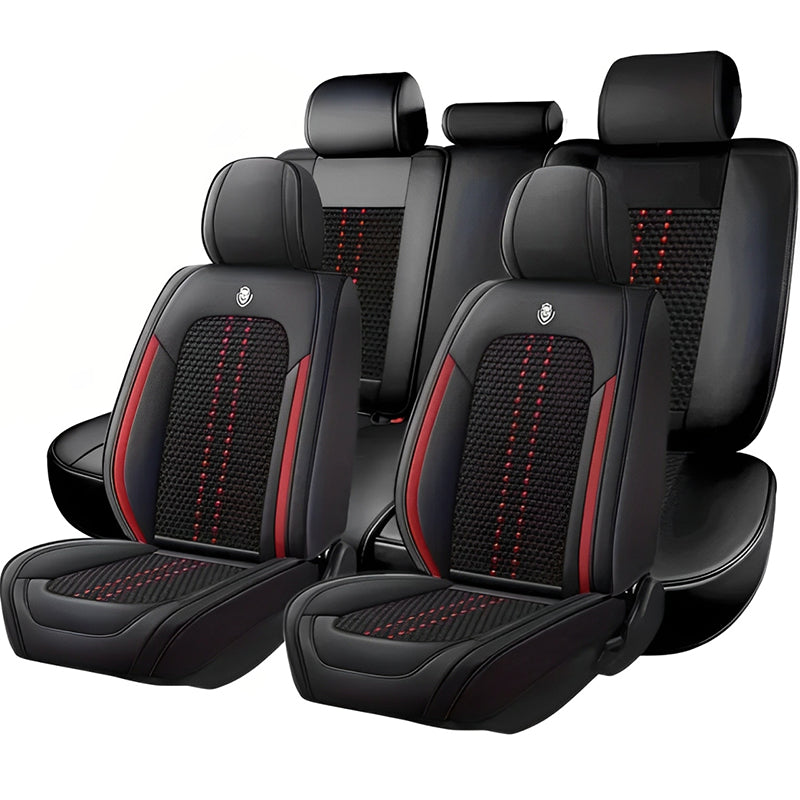 Amancarport Universal Leather Car Seat Covers Full Set - Breathable Leather and Ice Silk Front and Rear Seat Covers