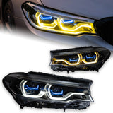 Yellow+White DRL LED Headlights for BMW 5 Series G30 (2018–2020) – Full Headlight Assembly