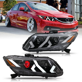 Demon Eye LED Headlights for 2012-2015 Honda Civic 9th Gen Projector Front Lamp Assembly (Pair)