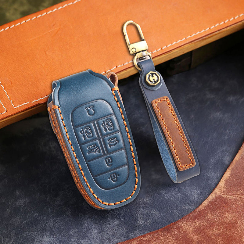 Genuine Leather Key Fob Cover for Hyundai (3-7 Buttons)