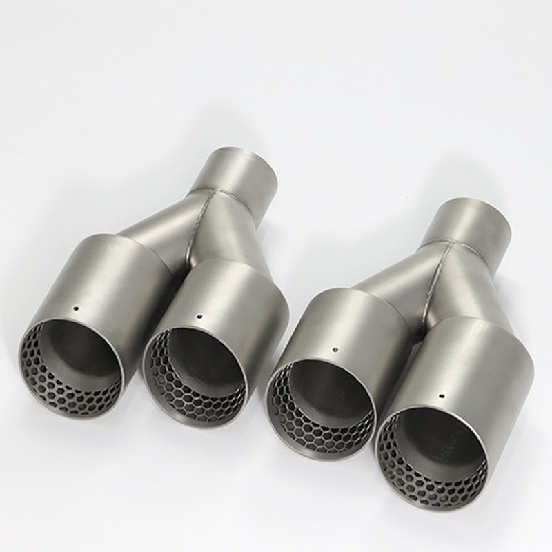 Universal Y-Shaped Dual Outlet Honeycomb Exhaust Tip/ Sandblasted Stainless Steel Muffler