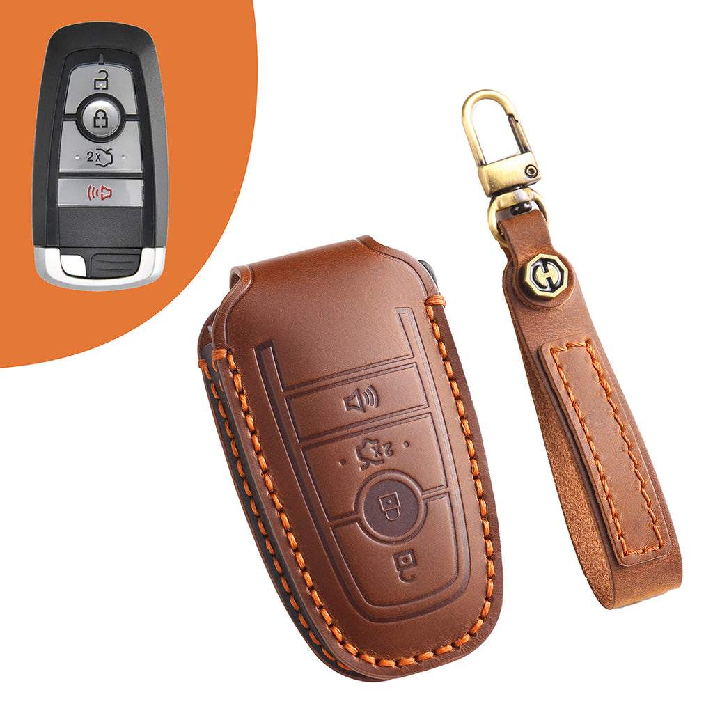 Premium Leather Keychain Protective Case for Ford Series [3-5 Buttons] - Keyless Remote Car Key Shell