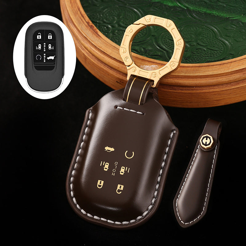 High-End Leather Car Key Cover Compatible with Honda Accord, Civic, CR-V, HR-V, Odyssey, etc. (2, 3, 4, 5, or 6-Button Smart Key Cover)