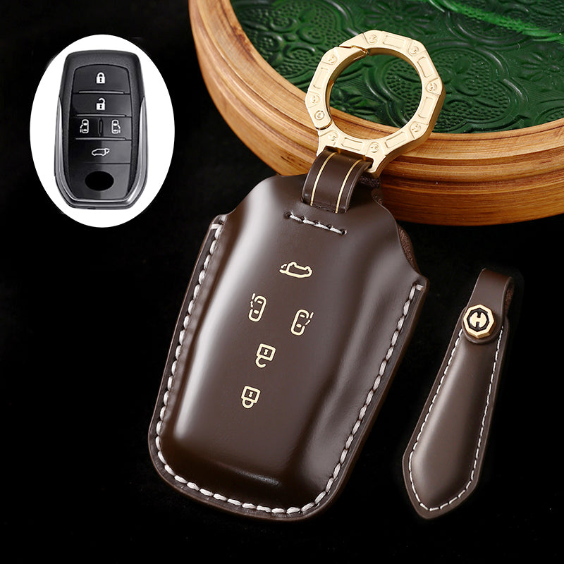 High-End Leather Key Cover with Gift Box, Suitable for Toyota Highlander, Alphard, Previa, and Vellfire