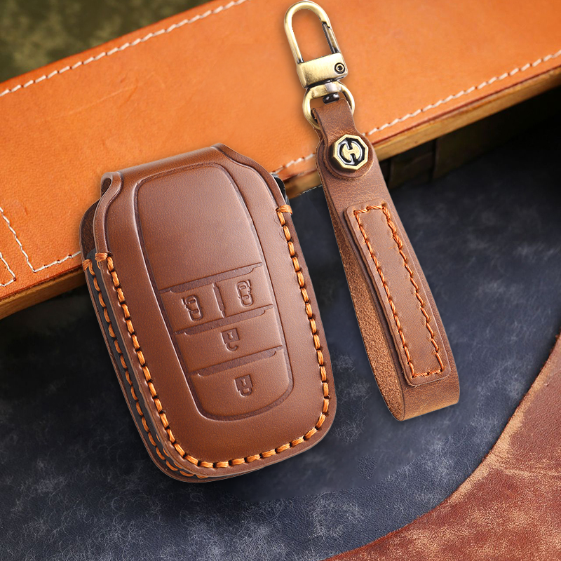 Genuine Leather Key Fob Cover for Toyota Camry, RAV4, and Highlander Models