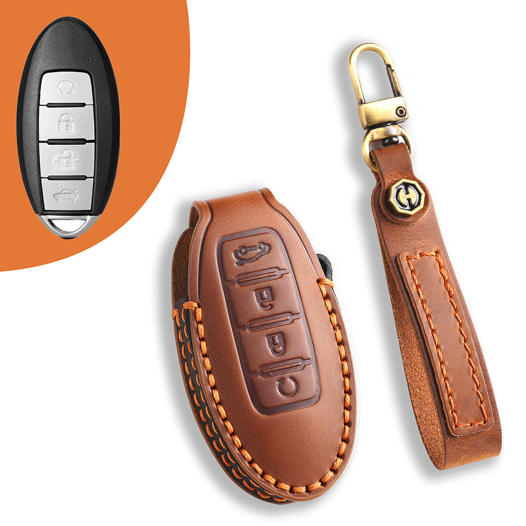 Leather Smart Car Key Cover Case for Nissan X-Trail, Qashqai, Tiida, Altima, and Sylphy