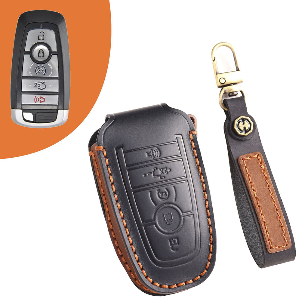 Premium Leather Keychain Protective Case for Ford Series [3-5 Buttons] - Keyless Remote Car Key Shell