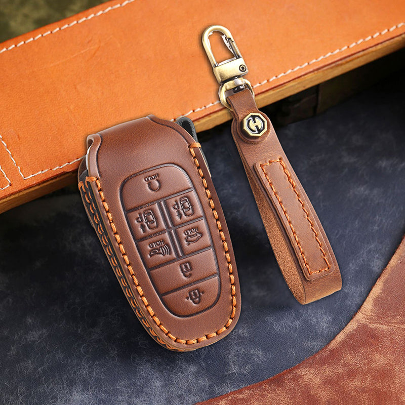 Genuine Leather Key Fob Cover for Hyundai (3-7 Buttons)