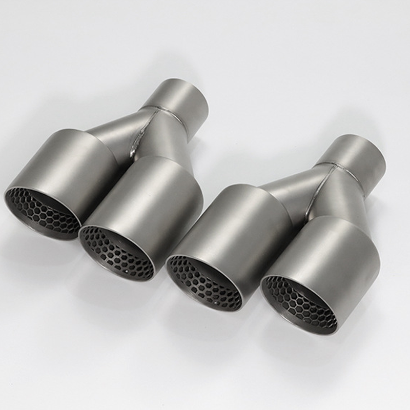 Universal Y-Shaped Dual Outlet Honeycomb Exhaust Tip/ Sandblasted Stainless Steel Muffler